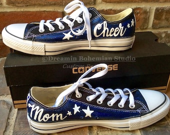 Cheer Mom Chuck Taylors Low Top Converse Shoes, Handpainted Team Parent Gift, Sports Mascot Football Game Spirit wear, Booster Band Mom