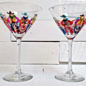 Hand Painted Cowboy Martini Glass, Western Ranch Decor Stemware image 4