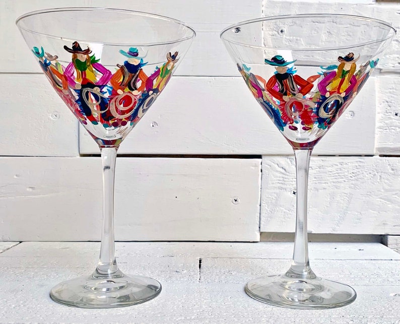 Hand Painted Cowboy Martini Glass, Western Ranch Decor Stemware image 4
