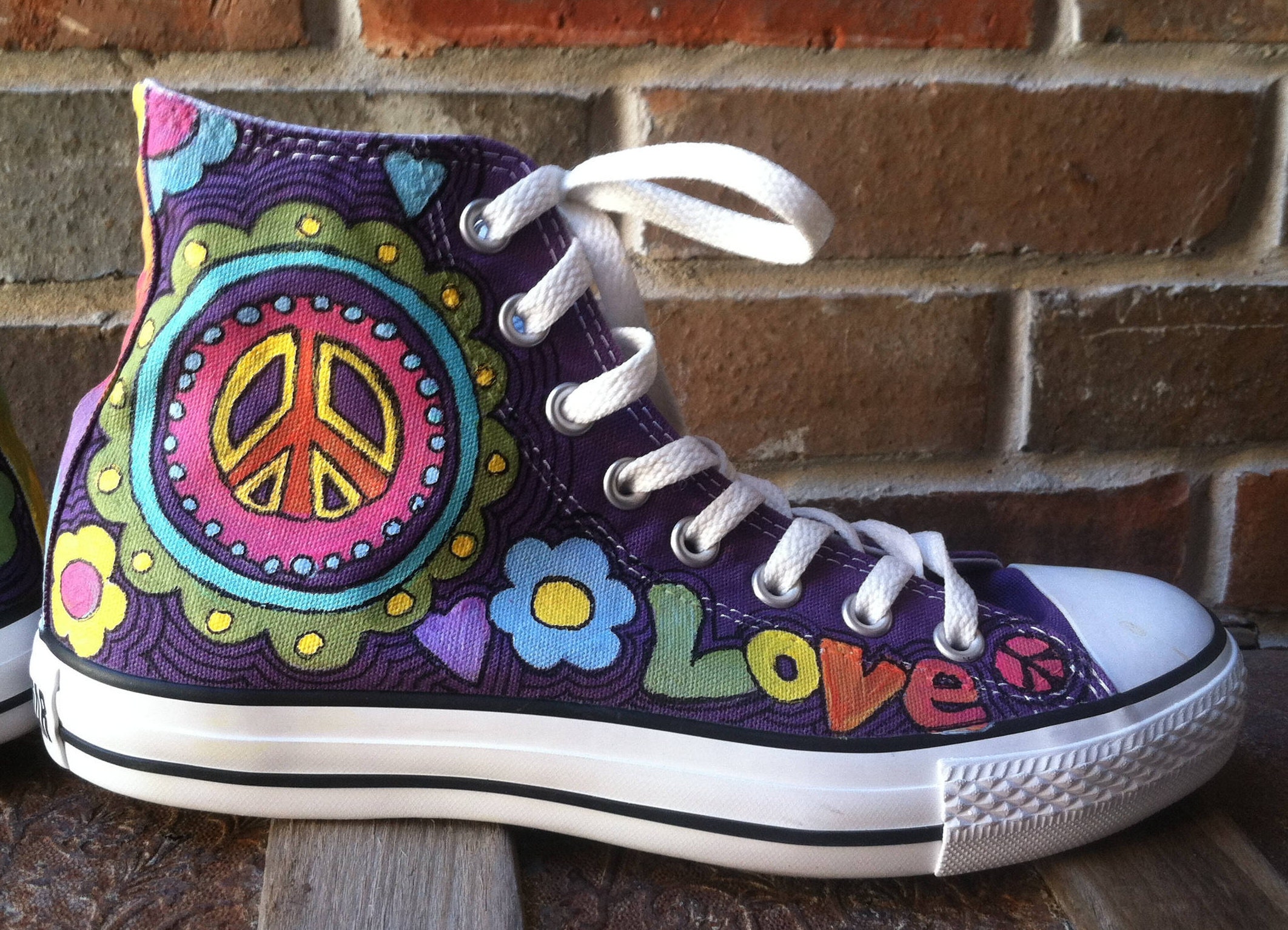 Converse Shoes Converse High Tops Peace Signs and Love - Etsy