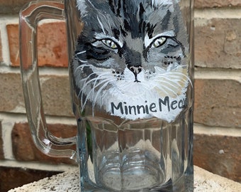 Painted Pet Portrait on a Beer Mug, Custom Personalized Stein, Cat, Dog Painting from Photo, Craft Beer, Customized Pet Loss Gift, Fur Baby