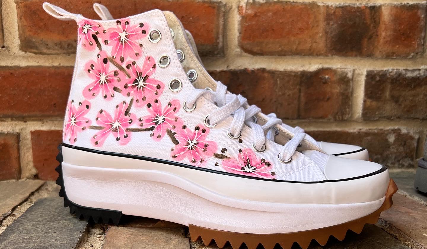 Hand-painted Cherry Blossom Converse, Japanese Tattoo Art Sneakers