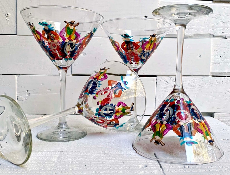 Hand Painted Cowboy Martini Glass, Western Ranch Decor Stemware image 6