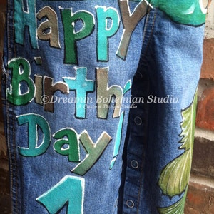 Denim Overalls Boys Custom HandPainted Birthday Party Outfit, Hunting, Fishing, Bear, Raccoon, Boat, Perfect for Father Son Photo Shoot, boy image 3