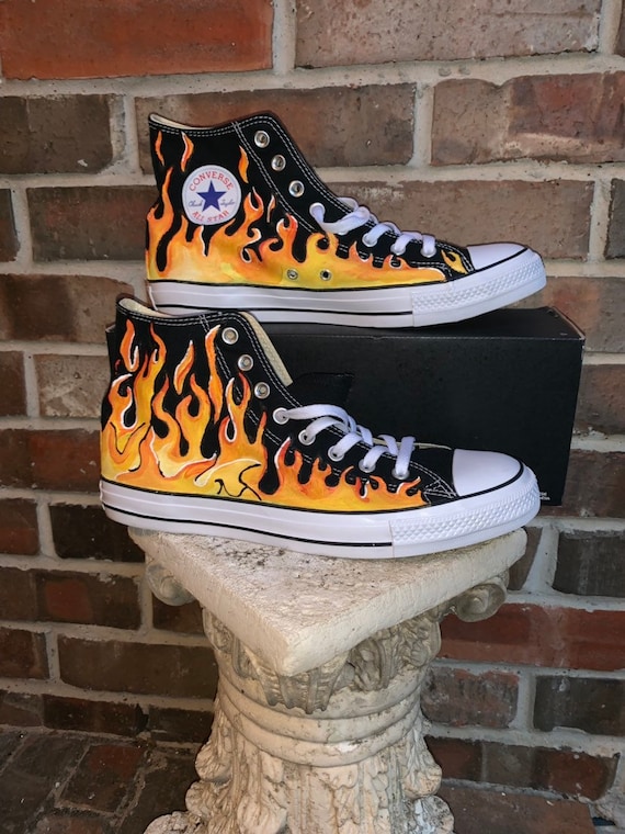 Black Converse With Hand-painted Flames Rockabilly Retro - Etsy Black Converse With Hand-painted Flames Rockabilly Retro - Etsy