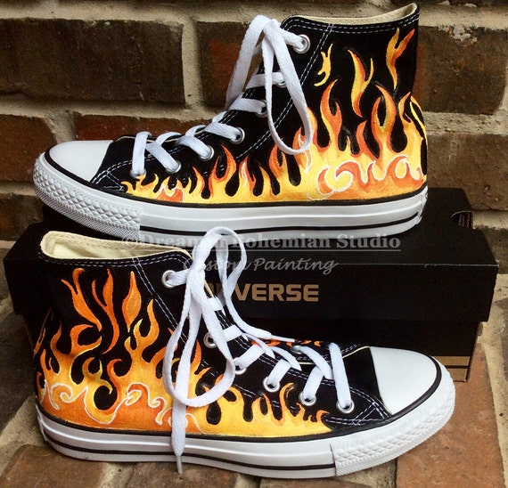 Custom Hand Painted Flames on Black Converse High Tops Fire - Etsy Custom Hand Painted Flames on Black Converse High Tops Fire - Etsy
