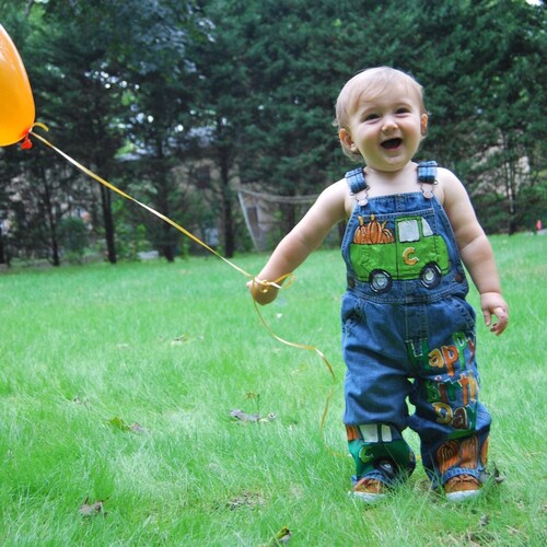 Denim Overalls Hand Painted Pumpkin Patch Farm Truck Birthday Party Outfit for Toddler Boy, shops Lime or Turquoise Vintage, Farmer, Baby Boy Gift
