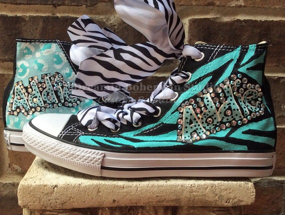 tricky Vend tilbage Bemærk venligst Black Converse High Tops With Turquoise Zebra and Leopard - Etsy