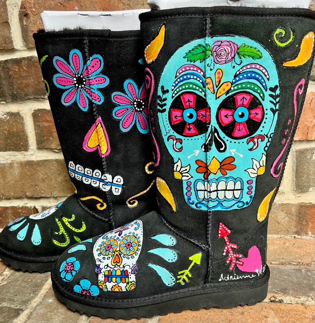 Sugar Skull UGG Boots Hand Painted Colorful Mexican -