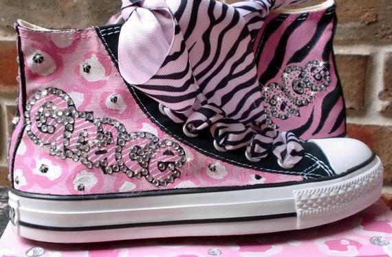 Pink and Print Painted High Top Girls - Etsy Ireland