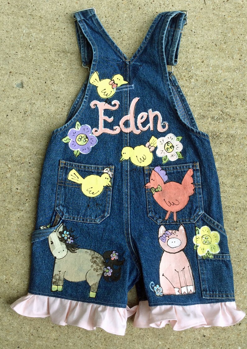 Barnyard Denim Overalls for Toddler Girl Hand Painted Farm Etsy