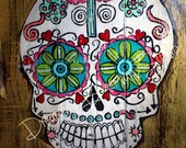 Day of the Dead Art on Gold Background, Mexican Folk Art, Wood Pallet Decor for Gallery Wall, Whimsical colors, Halloween, Day of the Dead