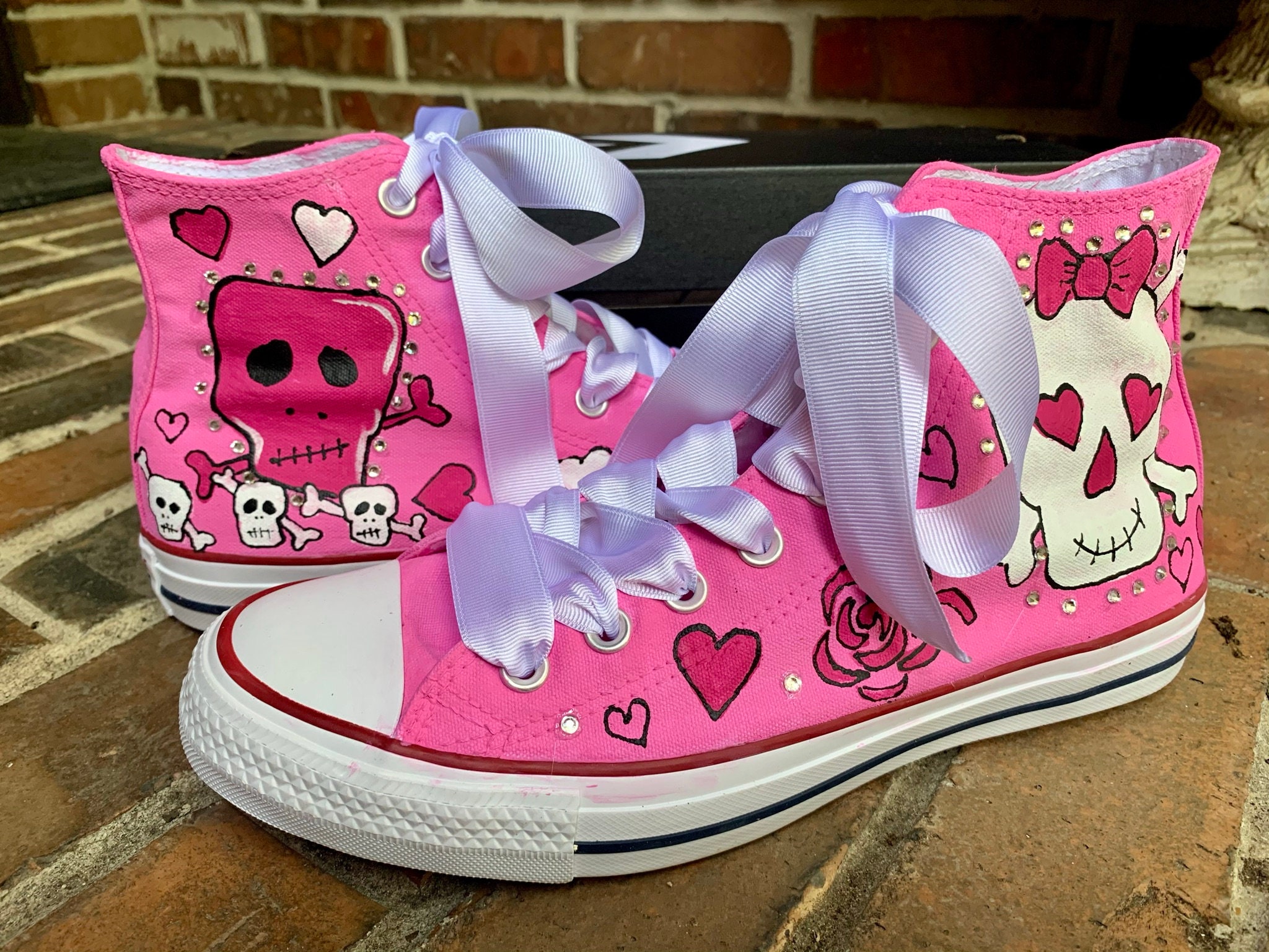 Hot Pink Converse With Painted Skullies Kids Shoes High Tops - Etsy Israel