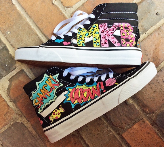 Custom Vans Sk8 Hi Custom Painted Skater Shoes Pop Art 