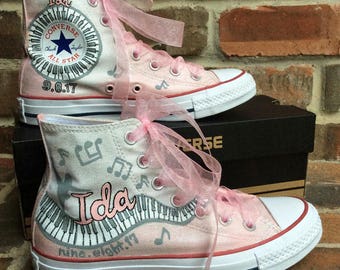 Custom Bat Mitzvah Logo Painted and Personalized Converse High Tops, Ombre Platinum to Blush, Chuck Taylor Shoes, Teen Girl, Birthday Gift,
