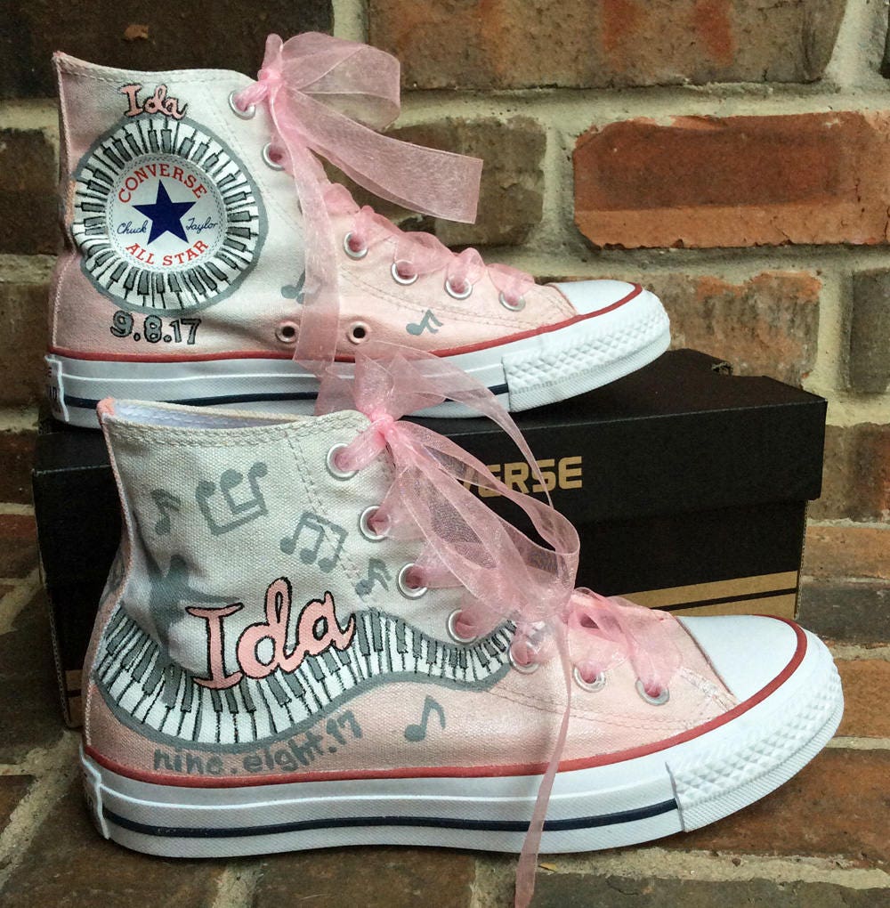 Custom Bat Mitzvah Logo Painted and Personalized Converse High Tops, Ombre Platinum to Blush, Chuck Taylor Shoes, Teen Girl, Birthday Gift