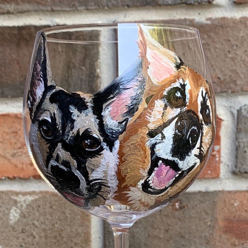 CUSTOM Hand Painted Cat Dog Pet Wine Glass Painted from YOUR Pets Photo