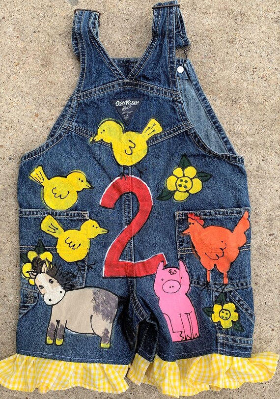 Overalls Custom Painted for Toddler Girl Birthday Outfit Farm