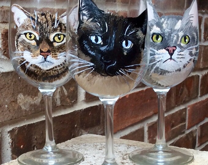 Painted Wine Glass With Your Cat on It Handpainted From Photo ...