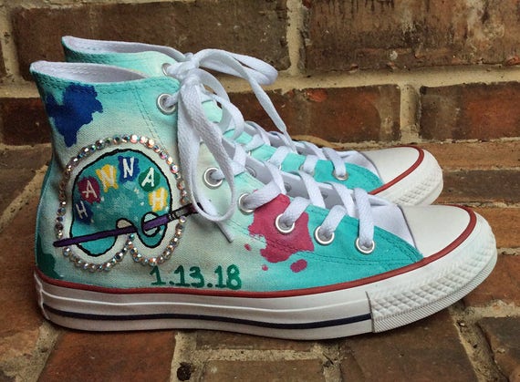 Custom Bat Mitzvah Logo Painted and Personalized Converse High 