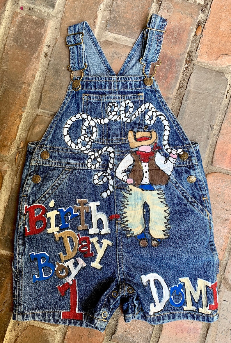 Denim Overalls Baby Cowboy Outfit HandPainted 1st Birthday Etsy