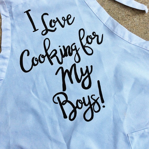 White Cotton Apron with Black Hand Painted Script Lettering, Your Custom Quote, Culinary order Arts, Chefs Unique Gift, Bakers, Fur Baby Momma