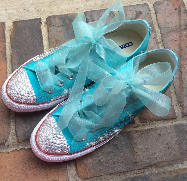 Custom Sneakers Youth Size With Ribbon Laces Handpainted Teal | Etsy