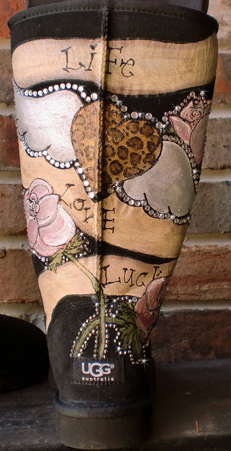 Ugg Boots Custom Hand Painted Banner Design With Life Love Luck