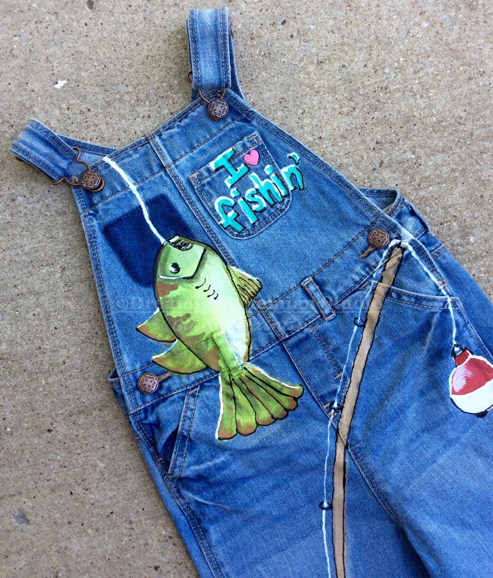 Denim Overalls Kids Painted Fishing Photo Prop Clothing Etsy
