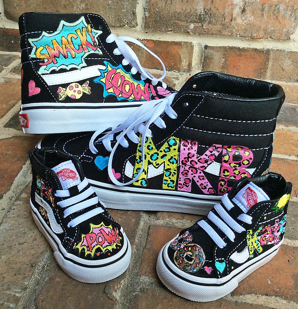 Custom Vans Sk8 Hi, Custom Painted Skater Shoes, Pop Art Painting, Candy,  Cakes, Ice Cream, Personalized Leopard Monogram, Mom, Daughter