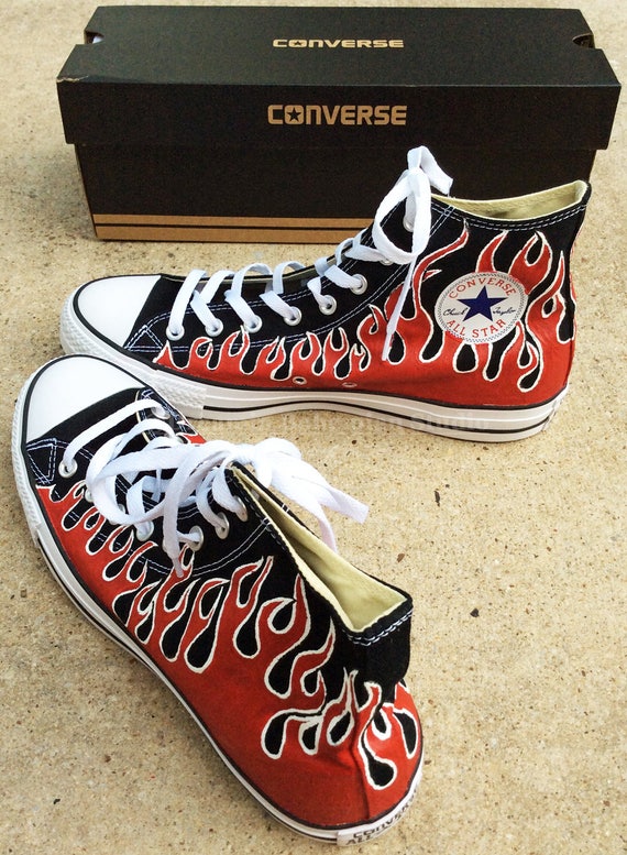 Painted Flame Converse Shoes, Red Pin Striping Flames, Old Fashion Retro Car flame Hi Tops, Swap Meet, Shoes for Men, Choose your Colors Painted Flame Converse Shoes, Red Pin Striping Flames, Old Fashion Retro Car flame Hi Tops, Swap Meet, Shoes for Men, Choose your Colors