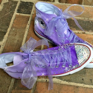 Custom Sneakers Youth size with ribbon laces HandPainted Purple Ombre Chucks, Painted Converse Hi Tops, Bohemian Wedding Party Flower Girl image 5