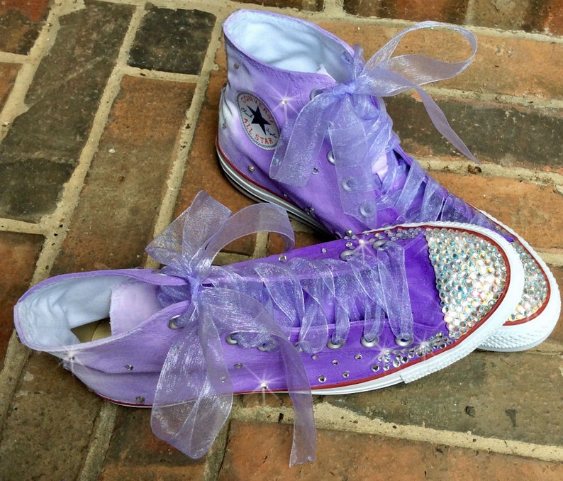 Custom Sneakers Youth size with ribbon laces HandPainted Purple Ombre Chucks, Painted Converse Hi Tops, Bohemian Wedding Party Flower Girl image 5