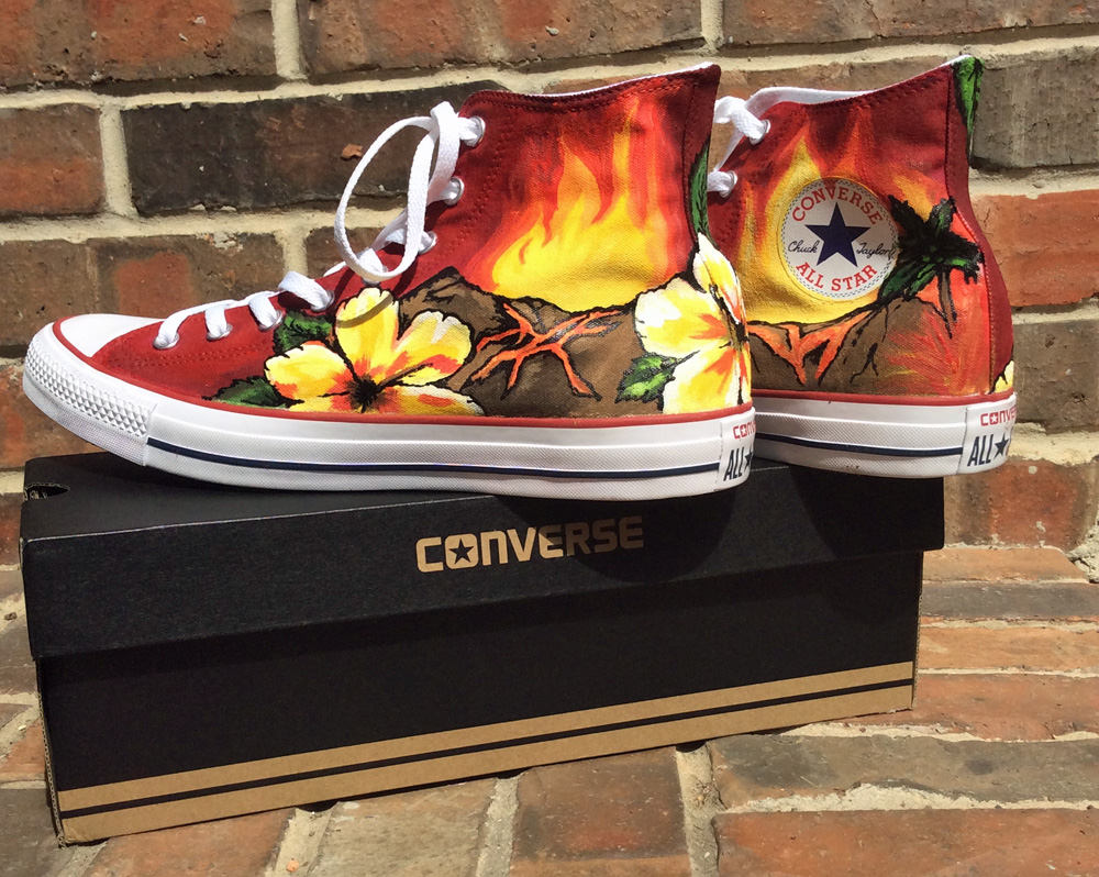 Painted Hawaiian Island Mens Converse High Top Volcano - España