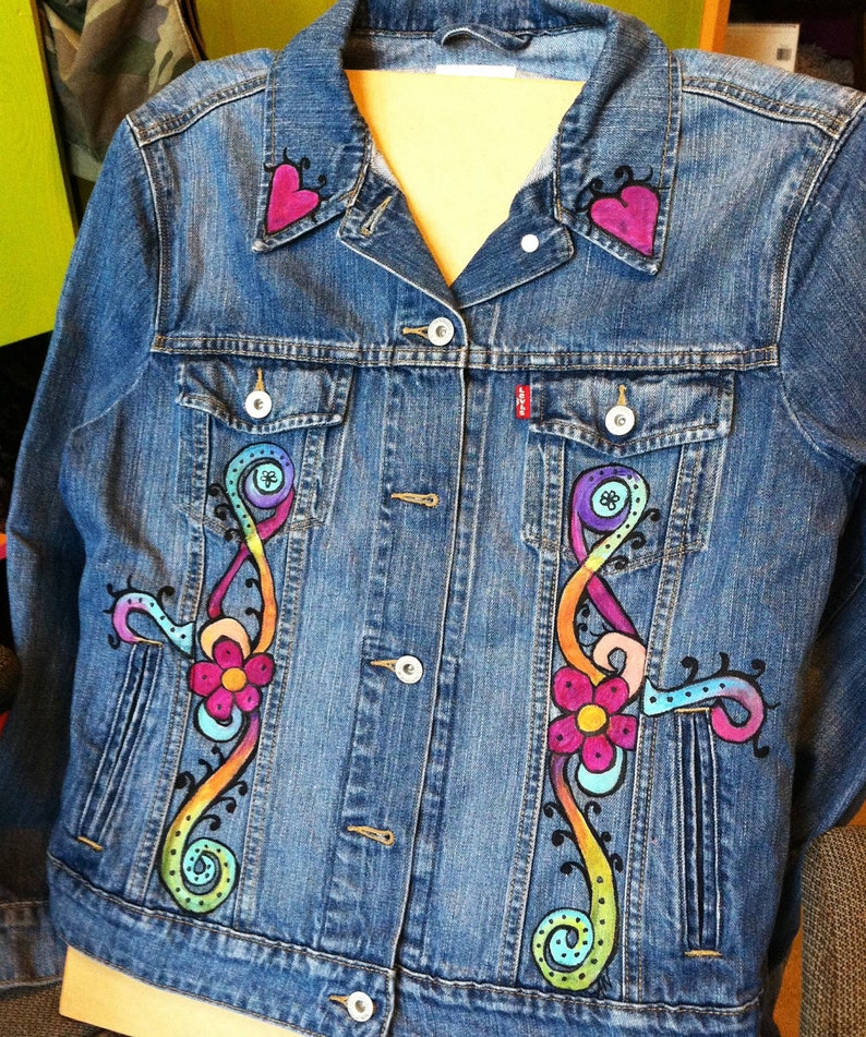 Painted Denim Jacket, Custom Sugar Skull Jean Jacket for Day of the Dead Fiesta, Dia de los Muertos Celebrations, Cinco de Mayo, DOTD image 7