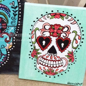 Sugar Skull Painting, Wall art Decor, Day of the Dead Painting, Dormroom Decor, 8x10 Painted Canvas, Artwork for Teen, College Student