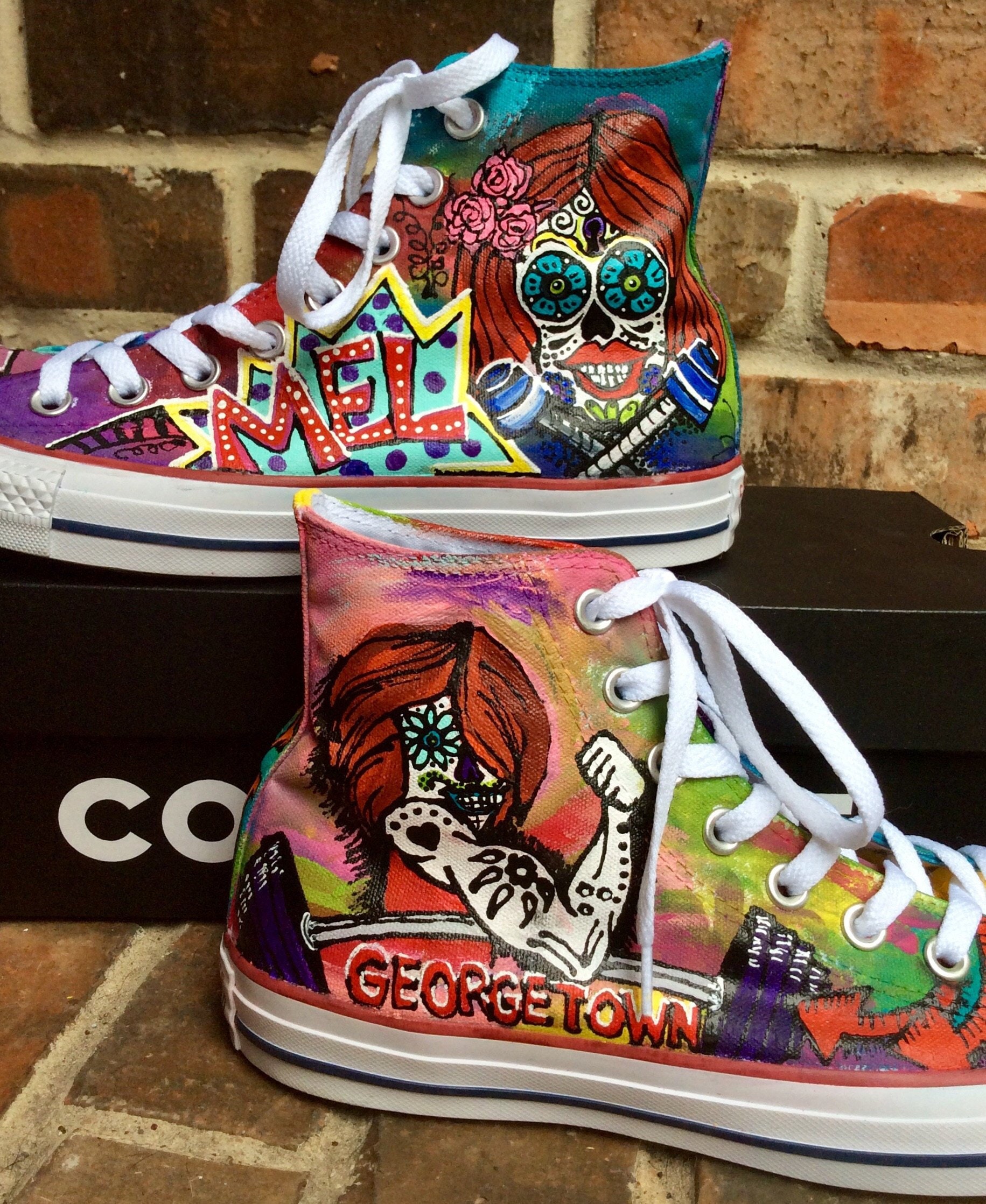 Custom Sneakers Painted Graffiti Skulls 