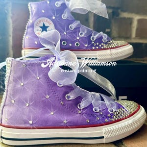 Hand-Painted Purple Ombre Converse, Rhinestone Chucks, Ribbon Laces
