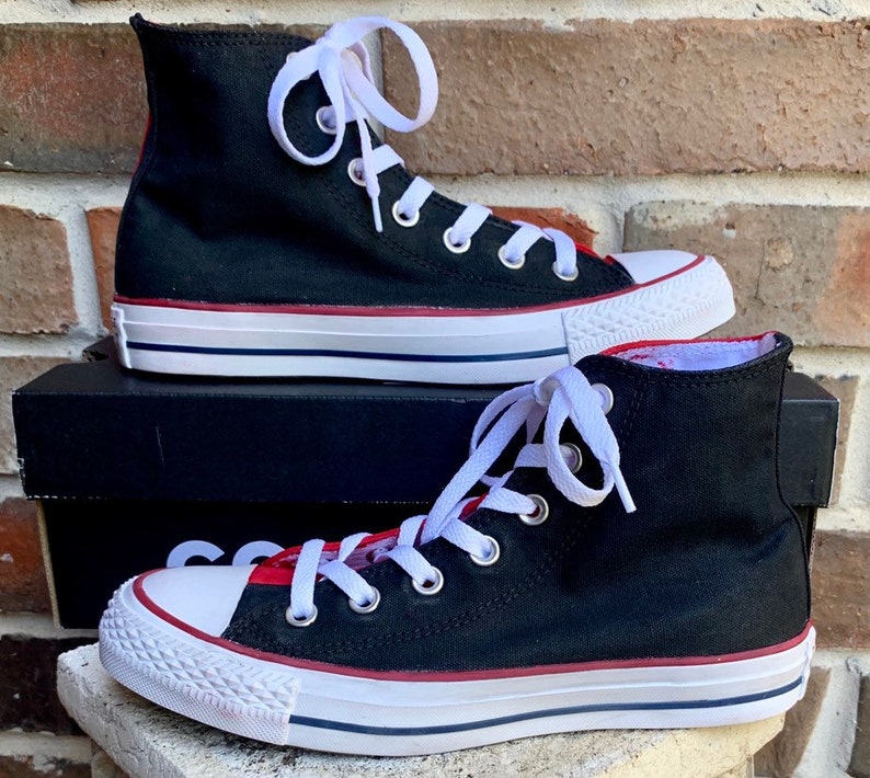 Red and Black Converse With White Laces Handpainted in 2-3 | Etsy