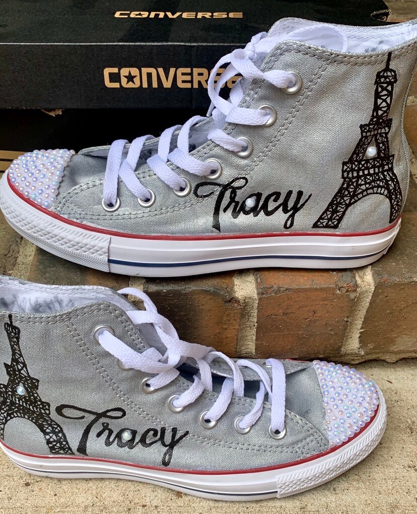 Silver Paris Converse Hi Hand Painted Sneakers French Etsy