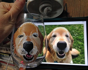 Golden Retriever hand painted wine glass, I will paint your dog on stemware, Pet Portrait from photo, Perfect Gift for Furbaby Mom or Dad