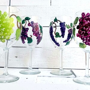 Handcrafted Painted Wine Glasses Set - Grape Design, Perfect Gift