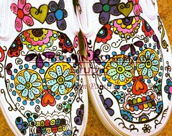 Day Of The Dead Custom Hand Painted Vans Authentic Shoes