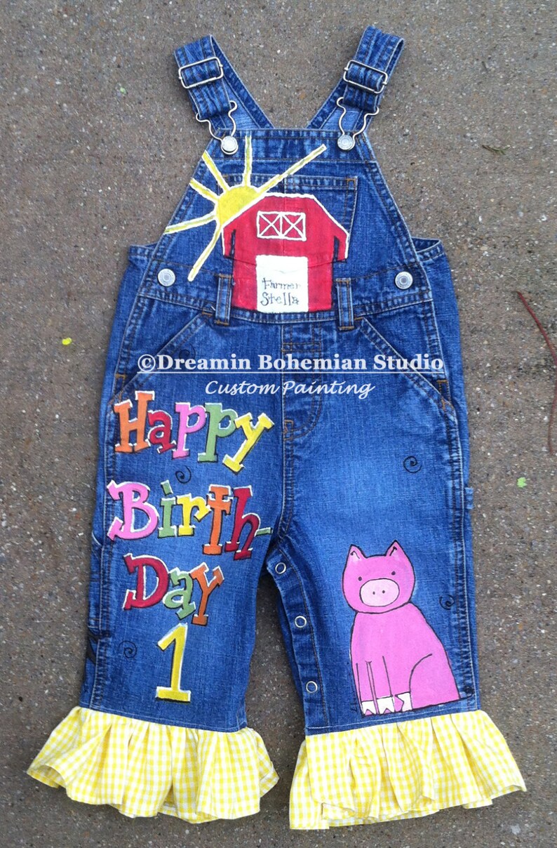 Denim Overalls for Toddler Girl Farm Animals Birthday. Custom Etsy