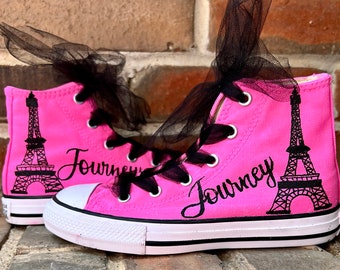 Teen Birthday Party Hot Pink Paris France Eiffel Tower Custom Converse Sneakers Schoenen Meisjesschoenen Sneakers & Sportschoenen Chuck Taylor Shoes Personalized Hi Tops Hand Painted 