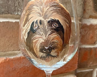 Personalized Wirehaired Pointing Griffon Wine Glass with Pet Portrait