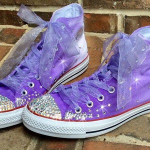 Custom Sneakers Youth size with ribbon laces HandPainted Purple Ombre Chucks, Painted Converse Hi Tops, Bohemian Wedding Party Flower Girl image 2