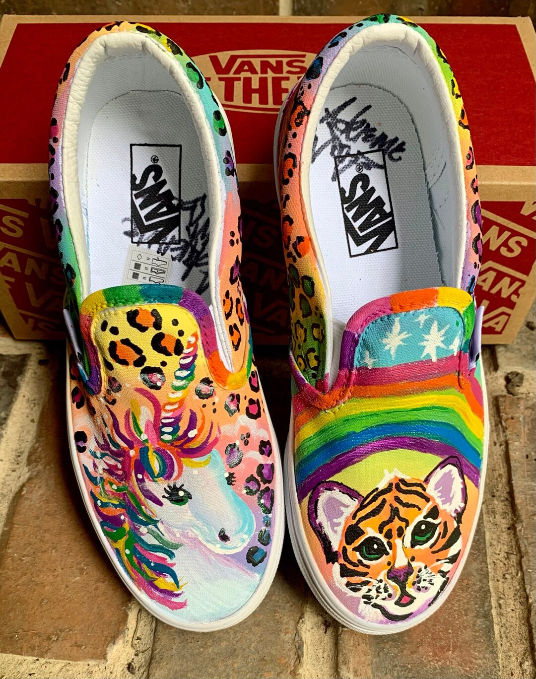 Scarpe da ginnastica Vans per bambini dipinte con tigre e unicorno