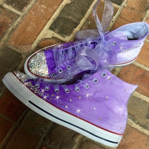Custom Sneakers Youth size with ribbon laces HandPainted Purple Ombre Chucks, Painted Converse Hi Tops, Bohemian Wedding Party Flower Girl image 4