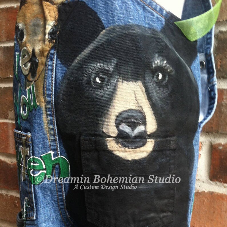 Denim Overalls Boys Custom HandPainted Birthday Party Outfit, Hunting, Fishing, Bear, Raccoon, Boat, Perfect for Father Son Photo Shoot, boy image 2